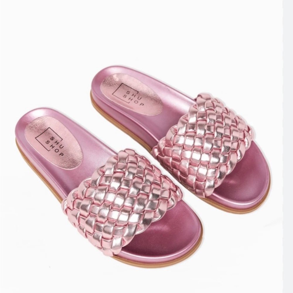 ShuShop Pink Metallic Braided Slide Sandals